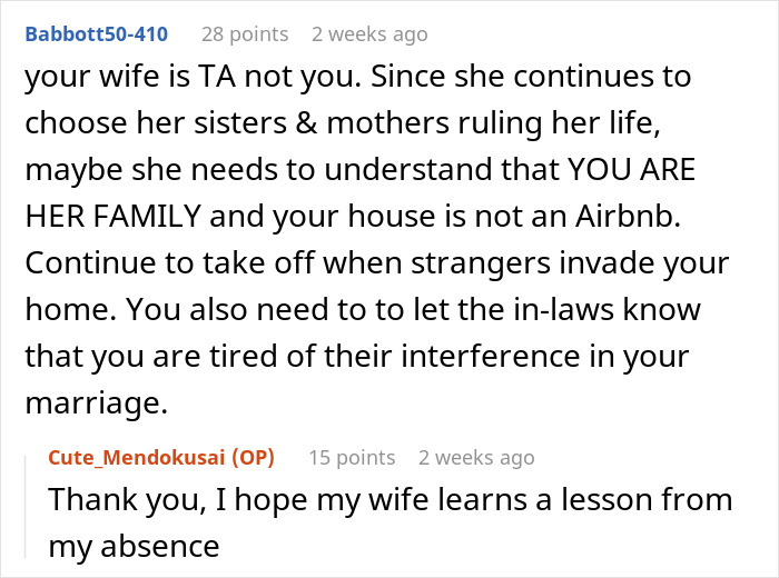 Comment discussing husband refusing to host wife's distant relatives due to lack of thanks and family boundaries issues Comment discussing husband refusing to host wife's distant relatives due to lack of thanks and family boundaries issues