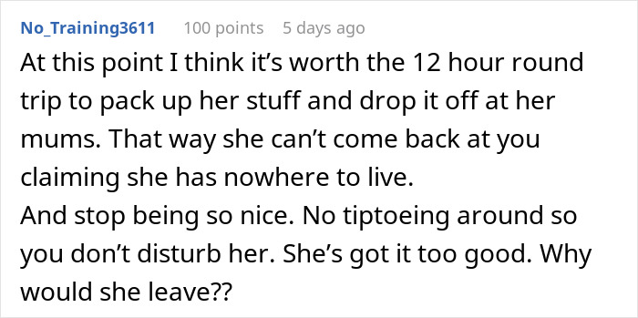 Comment discussing a homeless friend mooching off a couple for months and advice on handling the situation firmly. Comment discussing a homeless friend mooching off a couple for months and advice on handling the situation firmly.