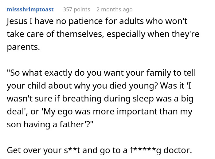 Alt text: Screenshot of a comment expressing frustration about parents neglecting self-care and responsibilities towards their child. Alt text: Screenshot of a comment expressing frustration about parents neglecting self-care and responsibilities towards their child.