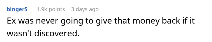 Screenshot of a social media comment discussing a boyfriend lying and extorting $13k under the guise of rent.