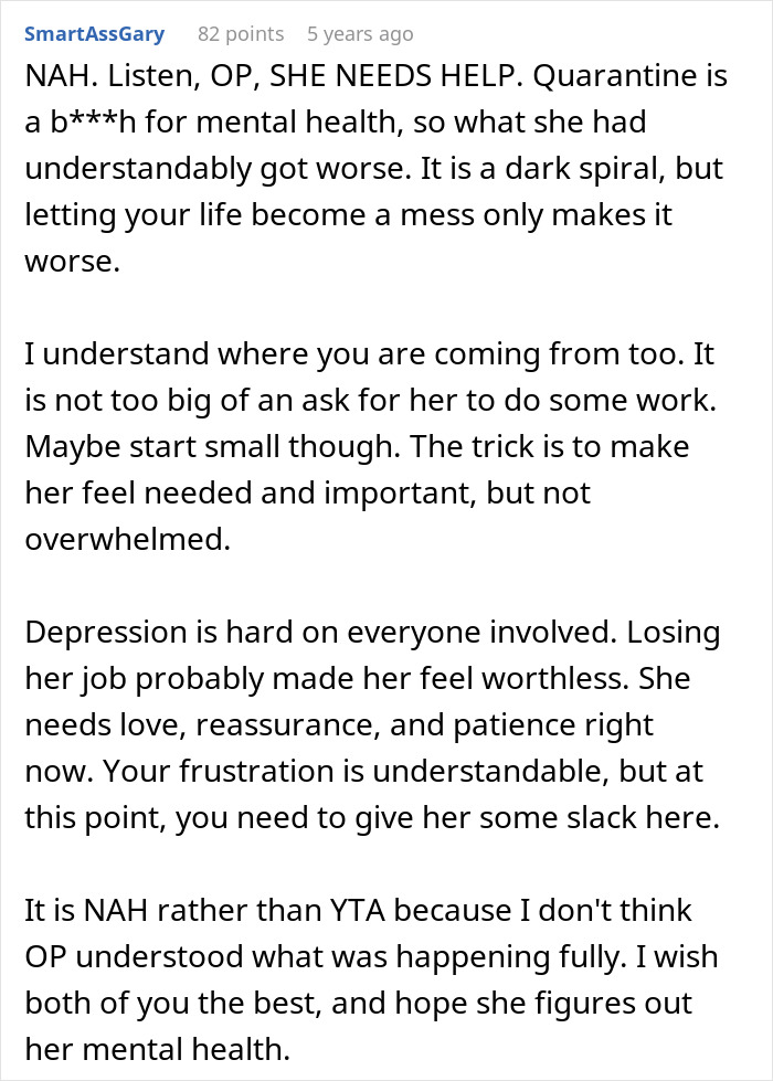 Comment discussing depression and mental health struggles during quarantine, emphasizing the need for patience and support. Comment discussing depression and mental health struggles during quarantine, emphasizing the need for patience and support.