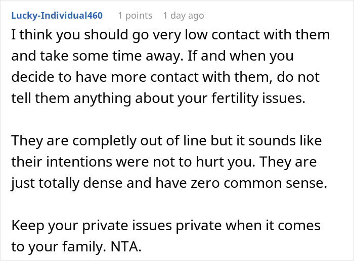 Screenshot of a Reddit comment advising low contact after a woman’s family plans a bizarre fake adoption drama. Screenshot of a Reddit comment advising low contact after a woman’s family plans a bizarre fake adoption drama.