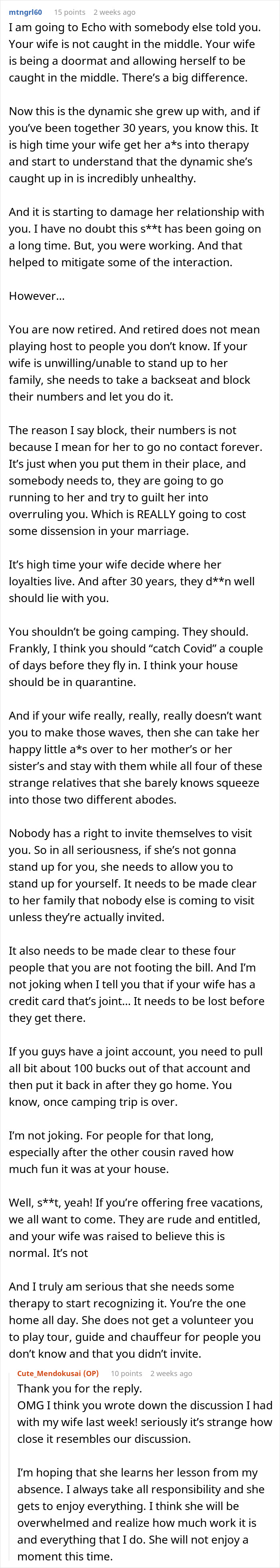 Text conversation about husband refusing to host wife’s distant relatives due to lack of gratitude and boundary issues. Text conversation about husband refusing to host wife’s distant relatives due to lack of gratitude and boundary issues.