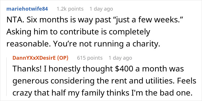 Reddit conversation about a guy mooching off his cousin for six months and $400 rent dispute. Reddit conversation about a guy mooching off his cousin for six months and $400 rent dispute.