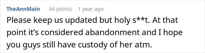 Comment mentioning concerns about child abandonment and custody related to parents abandoning their 5YO daughter in another city. Comment mentioning concerns about child abandonment and custody related to parents abandoning their 5YO daughter in another city.