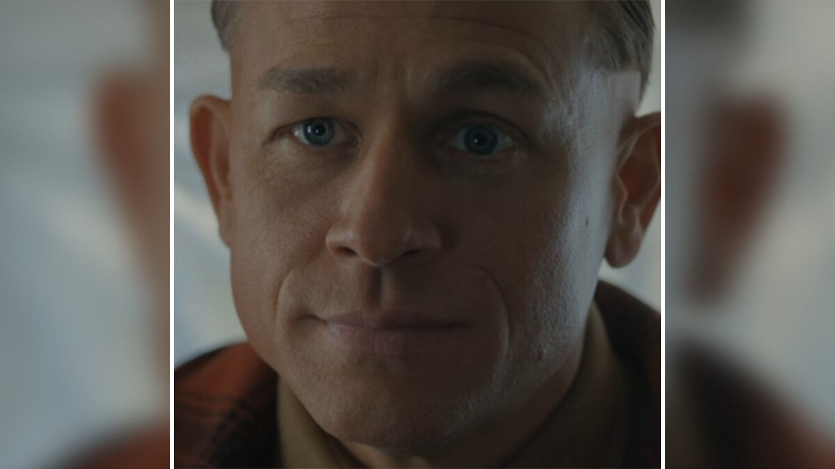 Close-up of a man from Netflix's Monster The Ed Gein Story portraying made up details in the true story.