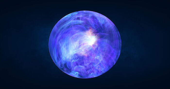Glowing creepy thing resembling a swirling purple and blue orb with light effects on a dark background.