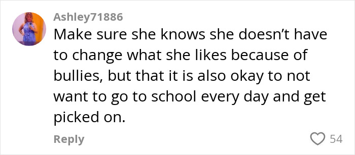 Comment about a mom venting on daughter getting bullied for her clothes and encouraging confidence despite bullying. Comment about a mom venting on daughter getting bullied for her clothes and encouraging confidence despite bullying.