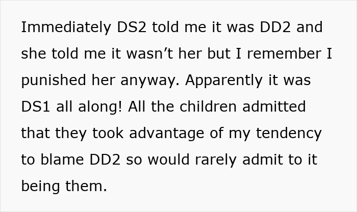 Text about a mom admitting regret for using daughter as family scapegoat while other children took advantage of blame. Text about a mom admitting regret for using daughter as family scapegoat while other children took advantage of blame.