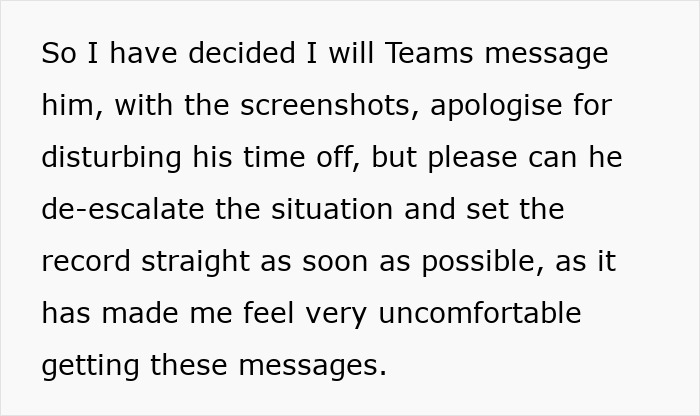 Text message discussing plans to de-escalate a situation involving a boss, wife, and an innocent worker claim. Text message discussing plans to de-escalate a situation involving a boss, wife, and an innocent worker claim.