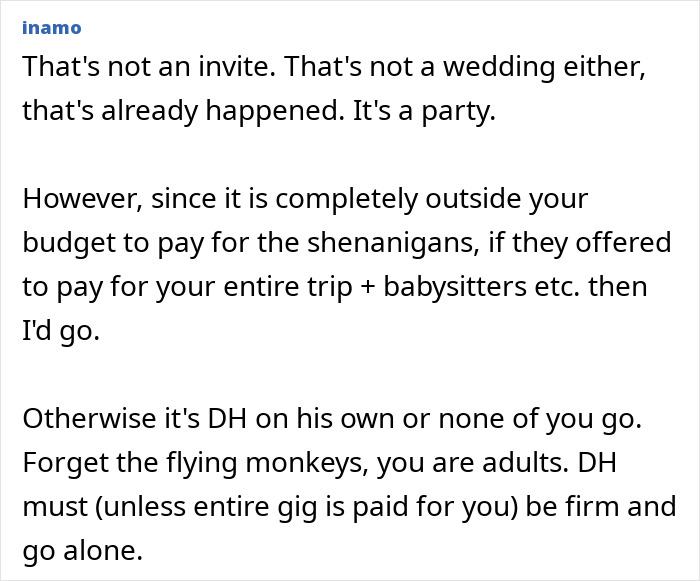 Text excerpt discussing a couple's dilemma over traveling and spending £11k on a child-free wedding for their brother-in-law. Text excerpt discussing a couple's dilemma over traveling and spending £11k on a child-free wedding for their brother-in-law.