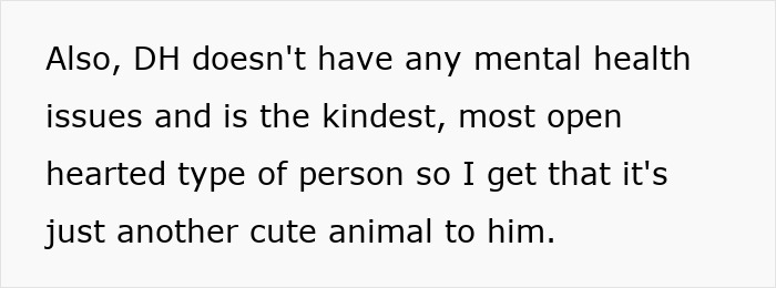 Text excerpt discussing a man's kindness and mental health, related to installing a cat flap and pet fox suspicions.