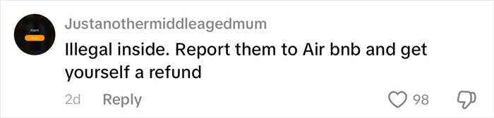 Comment on social media warning about illegal activity and advising to report to Airbnb for a refund after family rushed out of rental house. Comment on social media warning about illegal activity and advising to report to Airbnb for a refund after family rushed out of rental house.