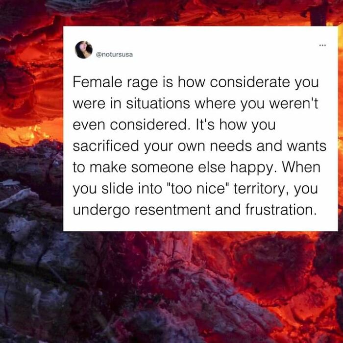 A social media post about female rage, sacrifice, and frustration shared by the Fight The Patriarchy page.