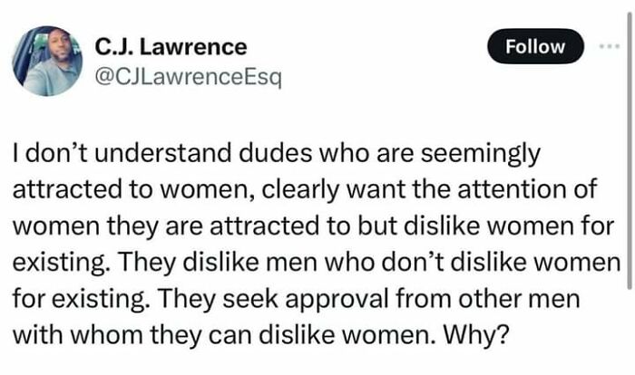 Social media post from Fight The Patriarchy page discussing contradictory attitudes toward women and men's approval.