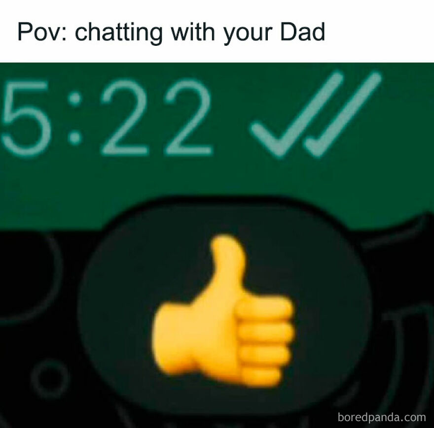 Chat screen showing thumbs up emoji and read receipts, illustrating typical dad memes and jokes online.
