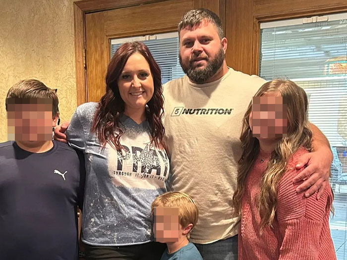 Family portrait of a mom with her husband and children, highlighting a tragic restaurant drink mistake story.