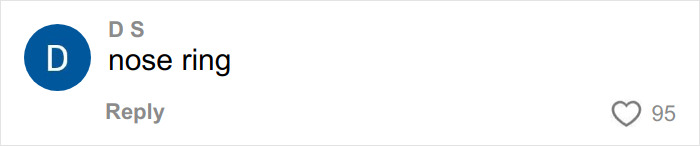 Comment on social media displaying the phrase nose ring, related to woman going viral after she removes nose ring. Comment on social media displaying the phrase nose ring, related to woman going viral after she removes nose ring.