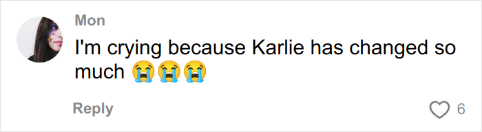 Social media comment expressing emotion about Karlie's changes amid Taylor Swift lesbian relationship rumors.