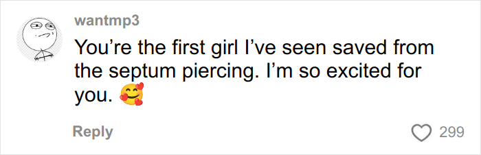Screenshot of a social media comment reacting to a woman removing her nose ring after men say she looks like a Democrat. Screenshot of a social media comment reacting to a woman removing her nose ring after men say she looks like a Democrat.