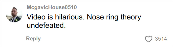 Comment on social media reading nose ring theory undefeated, related to woman going viral after removing nose ring. Comment on social media reading nose ring theory undefeated, related to woman going viral after removing nose ring.