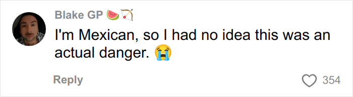 User Blake GP commenting about the avocado hands warning, expressing surprise and using crying emoji.