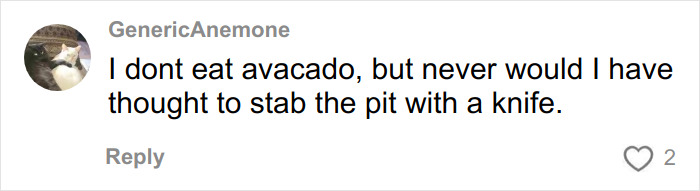 Social media comment about avocado pit injuries causing avocado hands and leading to emergency room visits. Social media comment about avocado pit injuries causing avocado hands and leading to emergency room visits.