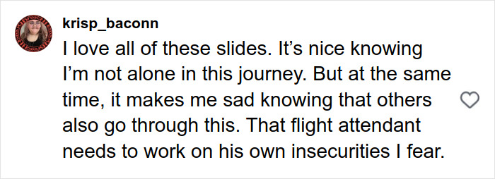 Comment from a plus-size model addressing fat-shaming by a flight attendant and discussing personal journey and insecurities. Comment from a plus-size model addressing fat-shaming by a flight attendant and discussing personal journey and insecurities.