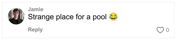 Comment saying Strange place for a pool with laughing emoji, reacting to woman discovering secret feature hidden under her floor.