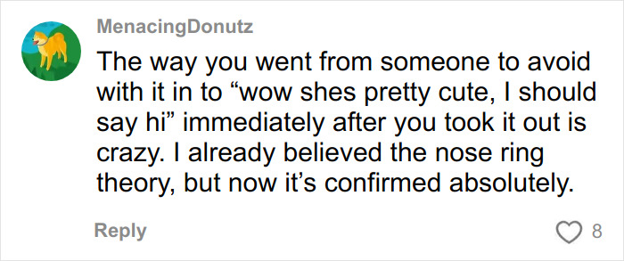 Comment about a woman going viral after removing her nose ring due to men saying she looks like a Democrat. Comment about a woman going viral after removing her nose ring due to men saying she looks like a Democrat.