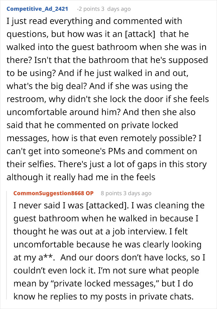 Reddit discussion about uncomfortable guest bathroom incident involving creepy brother-in-law and strained family relationships. Reddit discussion about uncomfortable guest bathroom incident involving creepy brother-in-law and strained family relationships.