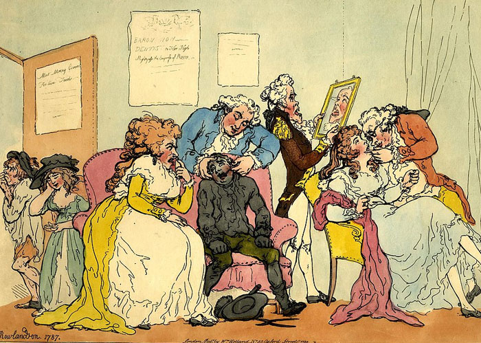 18th century satirical illustration showing people in period attire reacting with surprise and gossip, reflecting Rihanna slapped him facts.