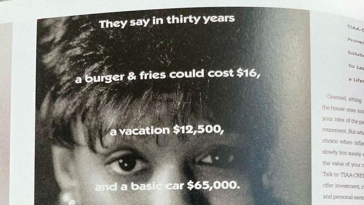 Black and white close-up photo with text about future costs, part of fascinating photos and facts to see the world differently.