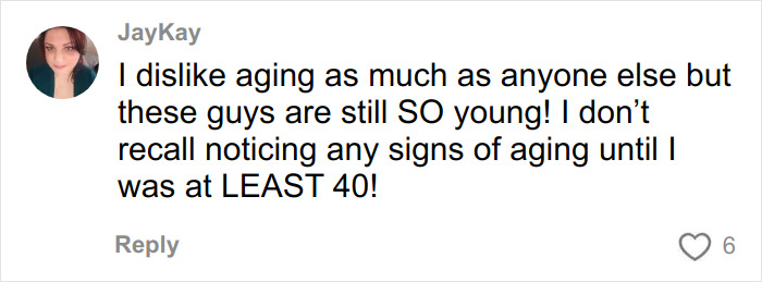 Comment by user JayKay expressing surprise at lack of visible aging signs until age 40, related to Jennifer Lawrence plastic surgery Comment by user JayKay expressing surprise at lack of visible aging signs until age 40, related to Jennifer Lawrence plastic surgery