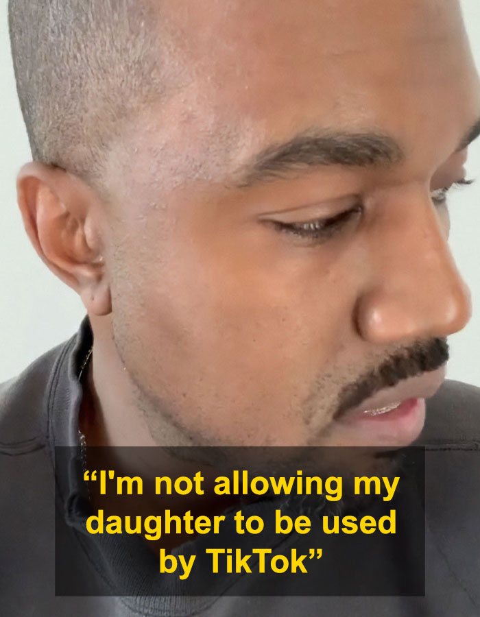 Close-up of Kanye West with a serious expression, highlighting warning about daughter North’s online life and TikTok use. Close-up of Kanye West with a serious expression, highlighting warning about daughter North’s online life and TikTok use.