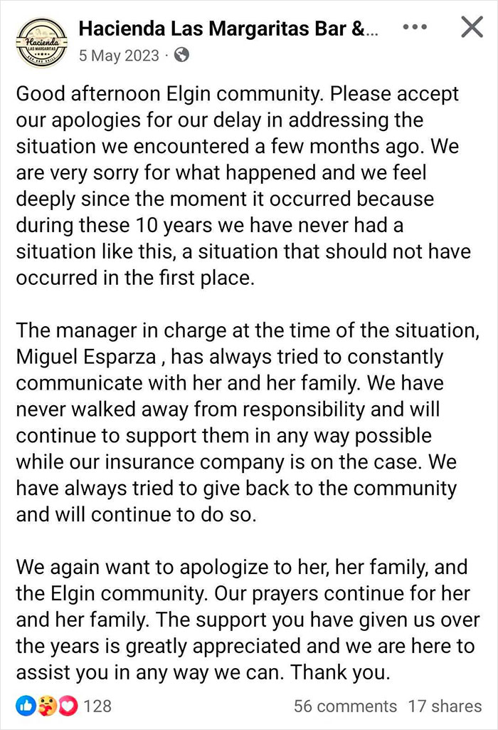 Hacienda Las Margaritas Bar apologizing to community after restaurant's brutal mistake involving a drink served to a mom.