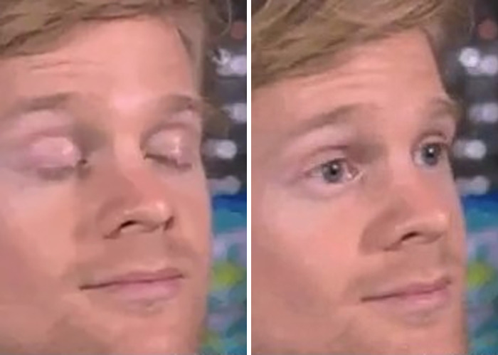 Close-up of the man behind blinking guy GIF with eyes closed and open, showing his subtle facial expressions. Close-up of the man behind blinking guy GIF with eyes closed and open, showing his subtle facial expressions.