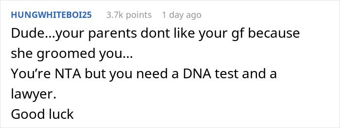 Reddit user comments about 19-year-old choosing parents over 27-year-old girlfriend and leaving her to care for their child. Reddit user comments about 19-year-old choosing parents over 27-year-old girlfriend and leaving her to care for their child.