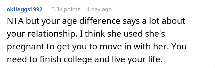 Reddit comment discussing a 19-year-old choosing parents over a 27-year-old girlfriend and child responsibilities. Reddit comment discussing a 19-year-old choosing parents over a 27-year-old girlfriend and child responsibilities.