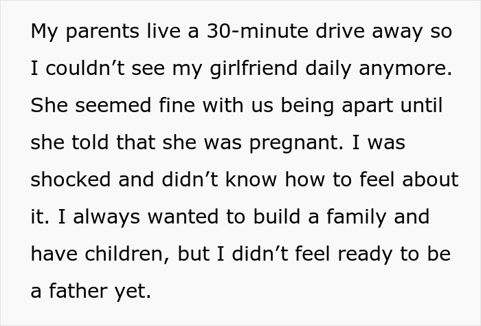 Text excerpt about a 19-year-old choosing his parents over his 27-year-old girlfriend after learning about her pregnancy. Text excerpt about a 19-year-old choosing his parents over his 27-year-old girlfriend after learning about her pregnancy.