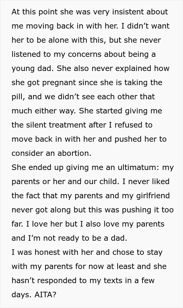 Text excerpt about a 19-year-old choosing his parents over his 27-year-old girlfriend and child, facing relationship challenges. Text excerpt about a 19-year-old choosing his parents over his 27-year-old girlfriend and child, facing relationship challenges.