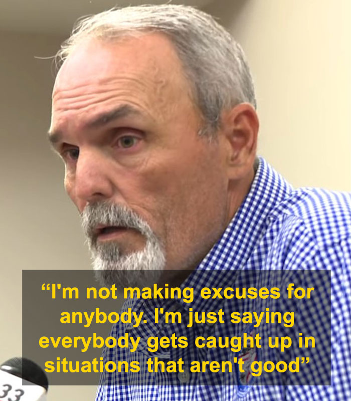 Police chief in blue checkered shirt addressing media after leaked video exposes disturbing moment with dispatcher. Police chief in blue checkered shirt addressing media after leaked video exposes disturbing moment with dispatcher.