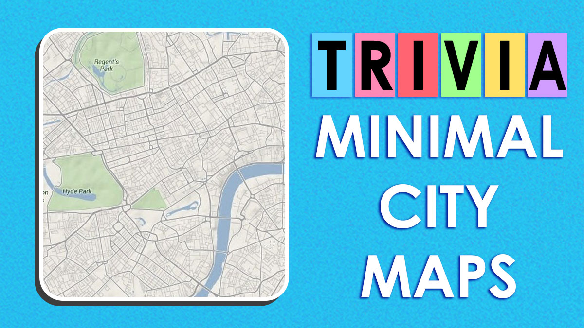 Minimal city map showing streets and parks as part of a geography trivia challenge for city identification.