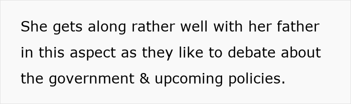 Text on white background showing a comment about family dynamics and relationships involving a father, fitting mom admits she likes one daughter more than the other. Text on white background showing a comment about family dynamics and relationships involving a father, fitting mom admits she likes one daughter more than the other.