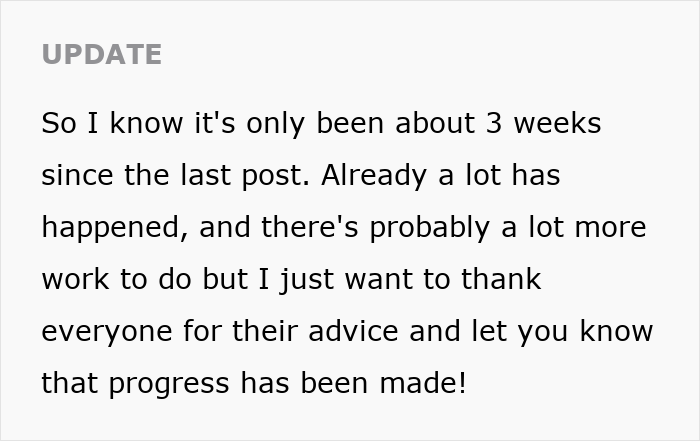 Text post update about progress made and appreciation, related to mom admitting she likes one daughter more than the other. Text post update about progress made and appreciation, related to mom admitting she likes one daughter more than the other.