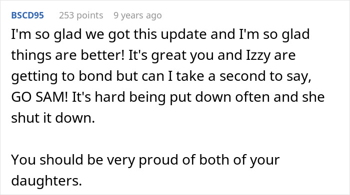 Screenshot of an online comment discussing the struggle of a mom admitting she likes one daughter more than the other.