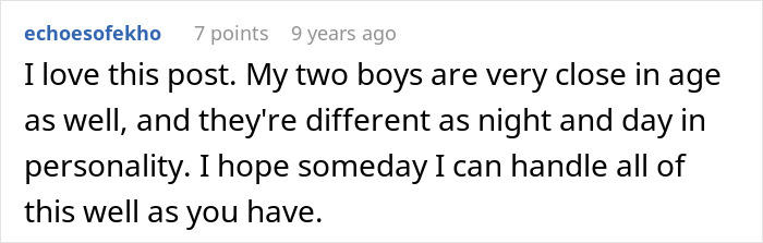 Screenshot of online comment discussing challenges of handling different personalities, reflecting mom admits she likes one daughter more. Screenshot of online comment discussing challenges of handling different personalities, reflecting mom admits she likes one daughter more.