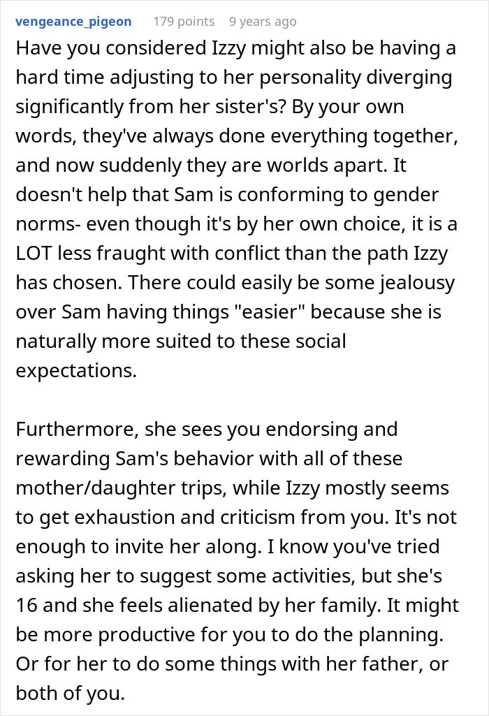 Comment discussing mom admitting she likes one daughter more than the other and struggles with favoritism issues. Comment discussing mom admitting she likes one daughter more than the other and struggles with favoritism issues.