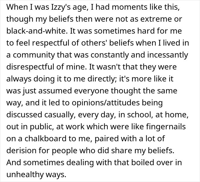 Text excerpt discussing struggles of a mom admitting she likes one daughter more, reflecting on beliefs and emotional challenges.
