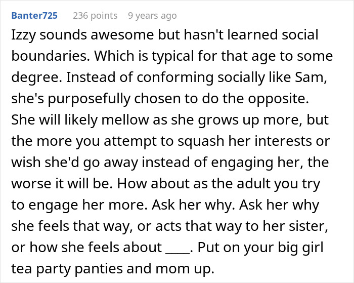Comment discussing a mom admitting she likes one daughter more and struggles to hide favoritism between siblings.